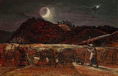 Champ de blé au clair de lune, avec l